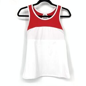 SSI Racerback Activewear Tank Top Womens Sz Medium Red White Built In Shelf Bra